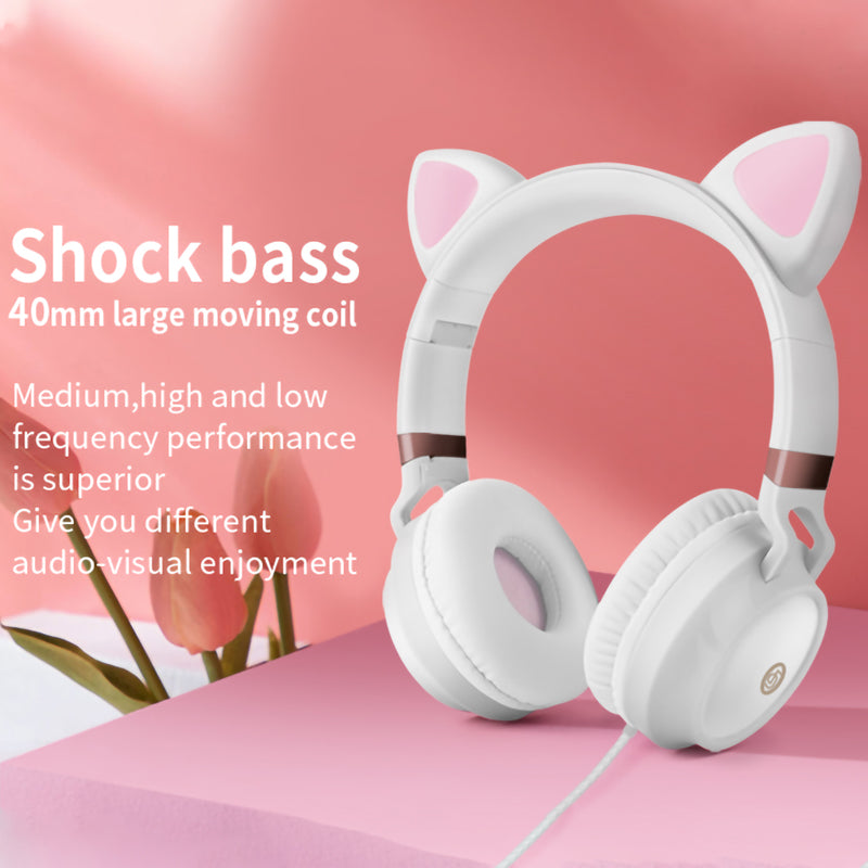 FINGERTIME Cute Cat Ear Wired Headphone Music Stereo Headset with Microphone Adult Girls Kids Headset Gift FINGERTIME Cute Cat Ear Wired Headphone Music Stereo Headset with Microphone Adult Girls Kids Headset Gift